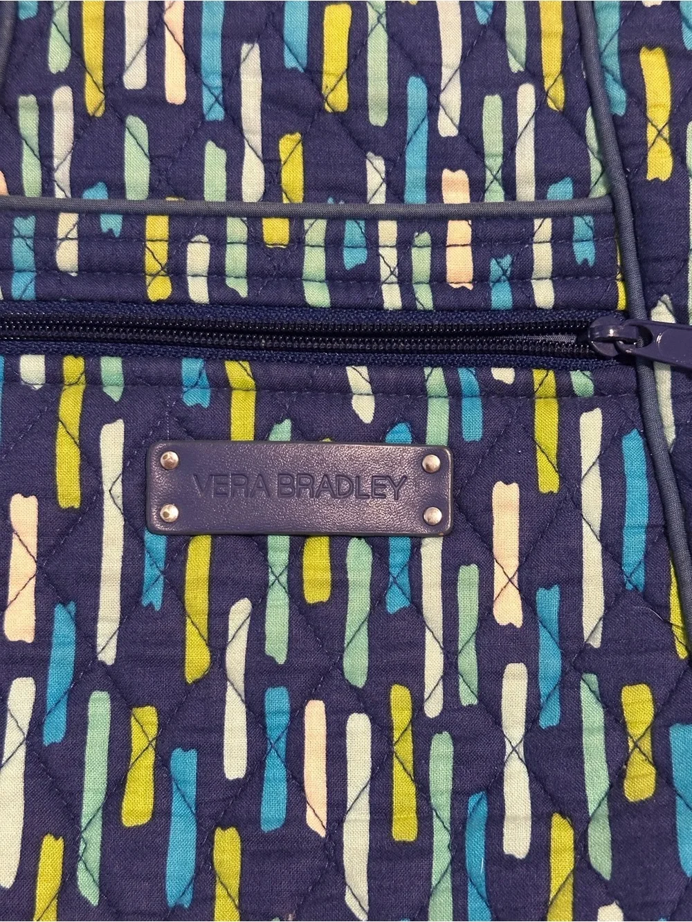 Vera Bradley Navy, Teal, Lime & White Patterned Crossbody with Coin Pouch